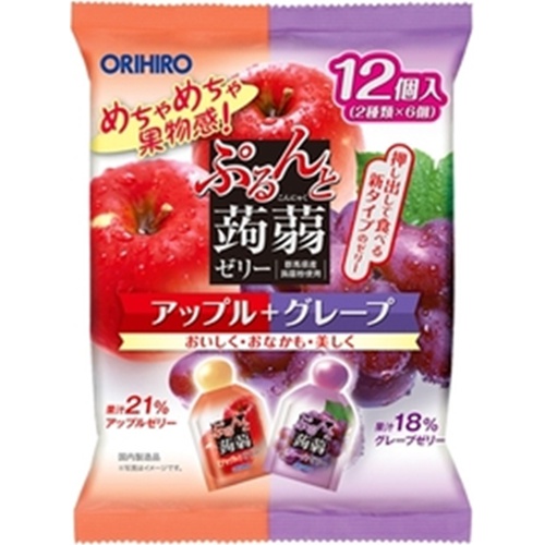 Orihiro Plantude Konjac Jelly Pouch Apple + Grape 12 Pieces 【This Month's Special Sale Snacks】 Special Order Item 【Purchase Quantity 12 Pieces
