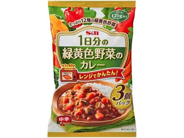 S&B One Day's Worth of Green and Yellow Vegetable Curry, 3-Pack, Medium Spicy, Special Order Item [Purchase Quantity: 16]