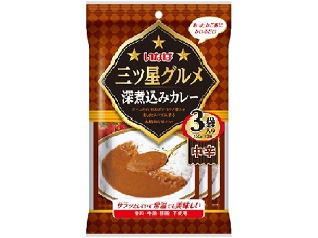 Inaba Three-Star Gourmet Deep-Simmered Curry, Medium Spicy, 3 Bags (Special Order Item) [Purchase Quantity: 12]
