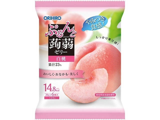 Orihiro Plandu Konjac Jelly Pouch, White Peach, 6 Pouches (Purchase 24 Pouches)