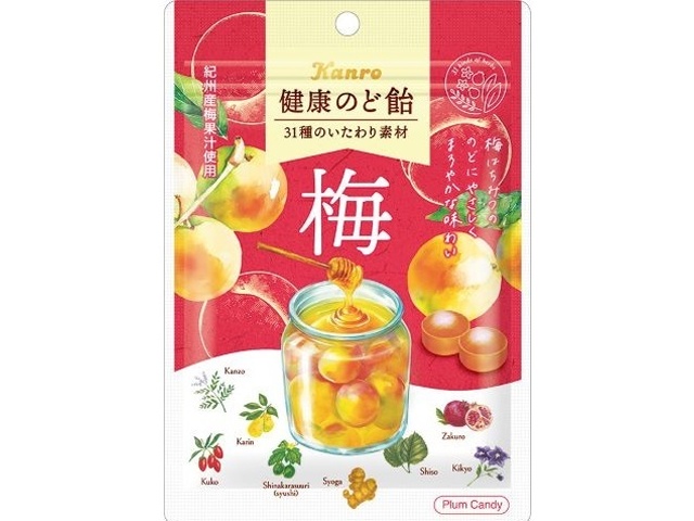 Kanro Healthy Throat Lozenges, Plum Blossoms, 90g (Pack of 6)