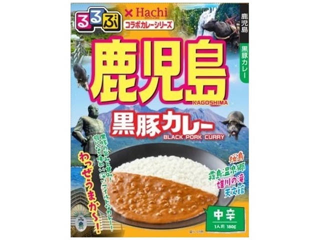 Hachi Foods Rurubu Kagoshima Black Pork Curry, Medium Spicy, 180g (Purchase of 20)