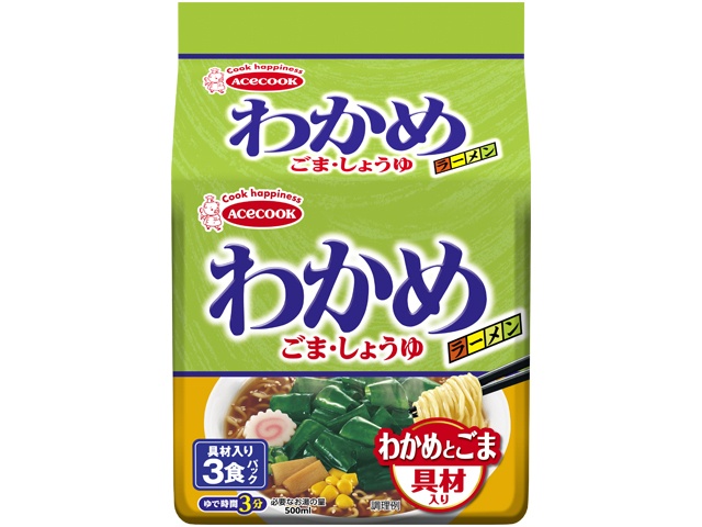 Ace Wakame Ramen with Sesame and Soy Sauce Toppings (3-pack) - Special Order Item [Purchase Quantity: 27]