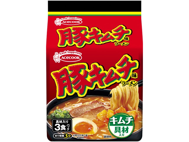 Ace (Bag) Pork Kimchi Ramen with Toppings (3-Pack) - Special Order Item [Purchase Quantity: 27]