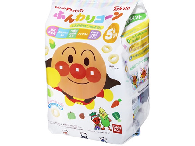 Tohato Anpanman Fluffy Corn, 5 bags (Special Order Item) [Purchase 12]