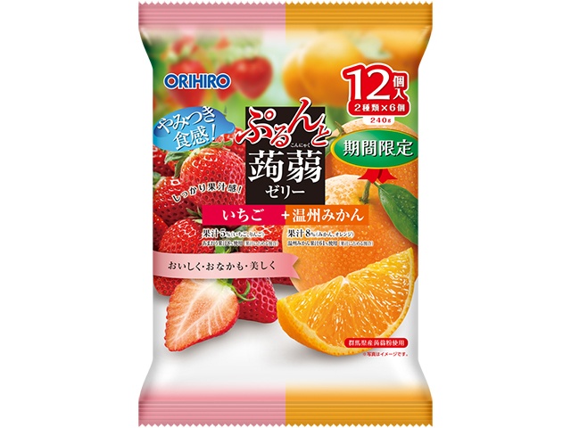 Purunto Konjac Jelly Pouches: Strawberry + Satsuma Mandarin (12 pouches) - Special Order Item [Purchase Quantity: 24]