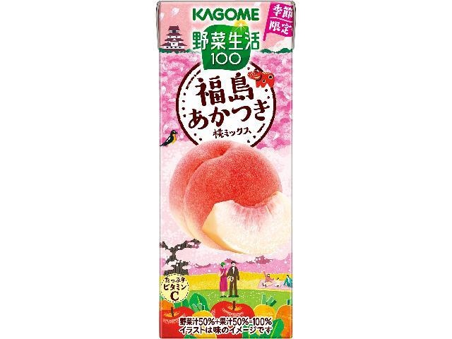 Kagome Vegetable Life Fukushima Akatsuki Peach Mix Paper 195 [New Product Released February 17th]  [Purchase Quantity: 12]