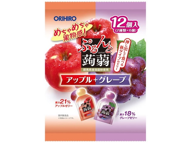 Orihiro Plandu Konjac Jelly Pouches, Apple + Grape, 12 pieces (Purchase 12 pieces)