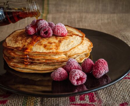 pancakes, maple syrup, raspberries, breakfast, pouring syrup, plate, breakfast plate, stack, stack of pancakes, breakfast food, breakfast meal, sweet, food, delicious, morning, tasty, fruits, food photography, pancakes, breakfast, breakfast, food, food, food, food, food